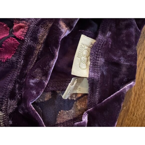 LOGO Lavish Womens 1X Purple Velvet & Floral Print Tunic Top - Picture 4 of 7